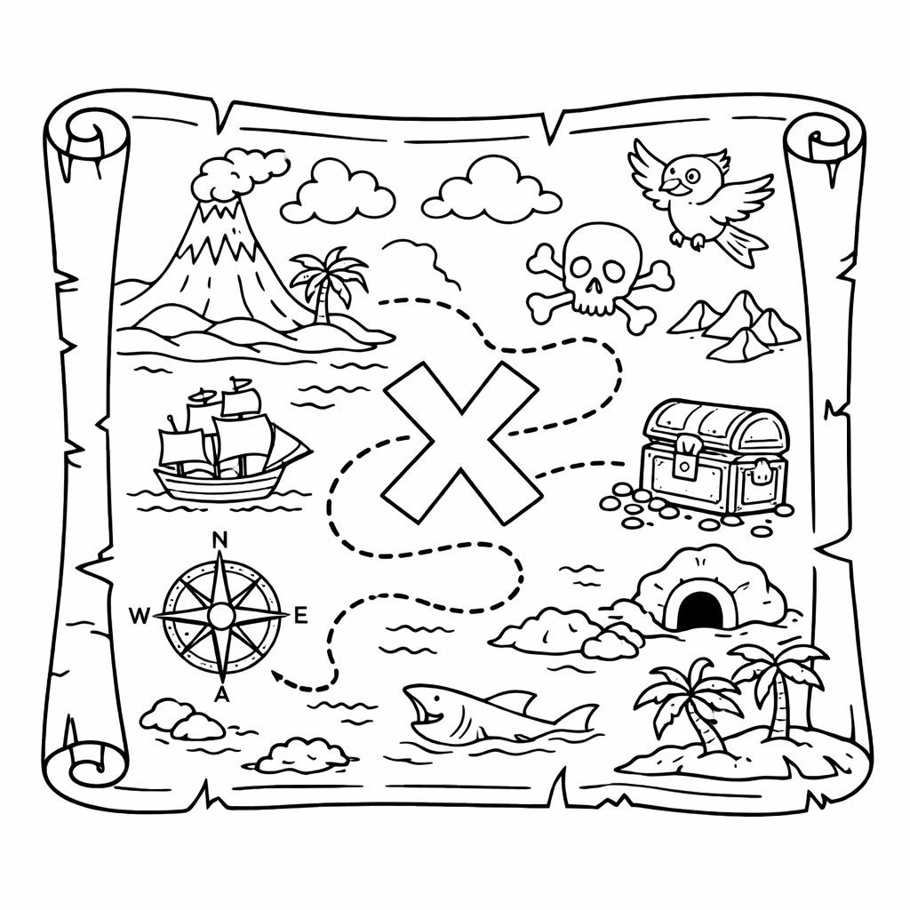 Inside page 9 of the Pirate Adventure personalised colouring book