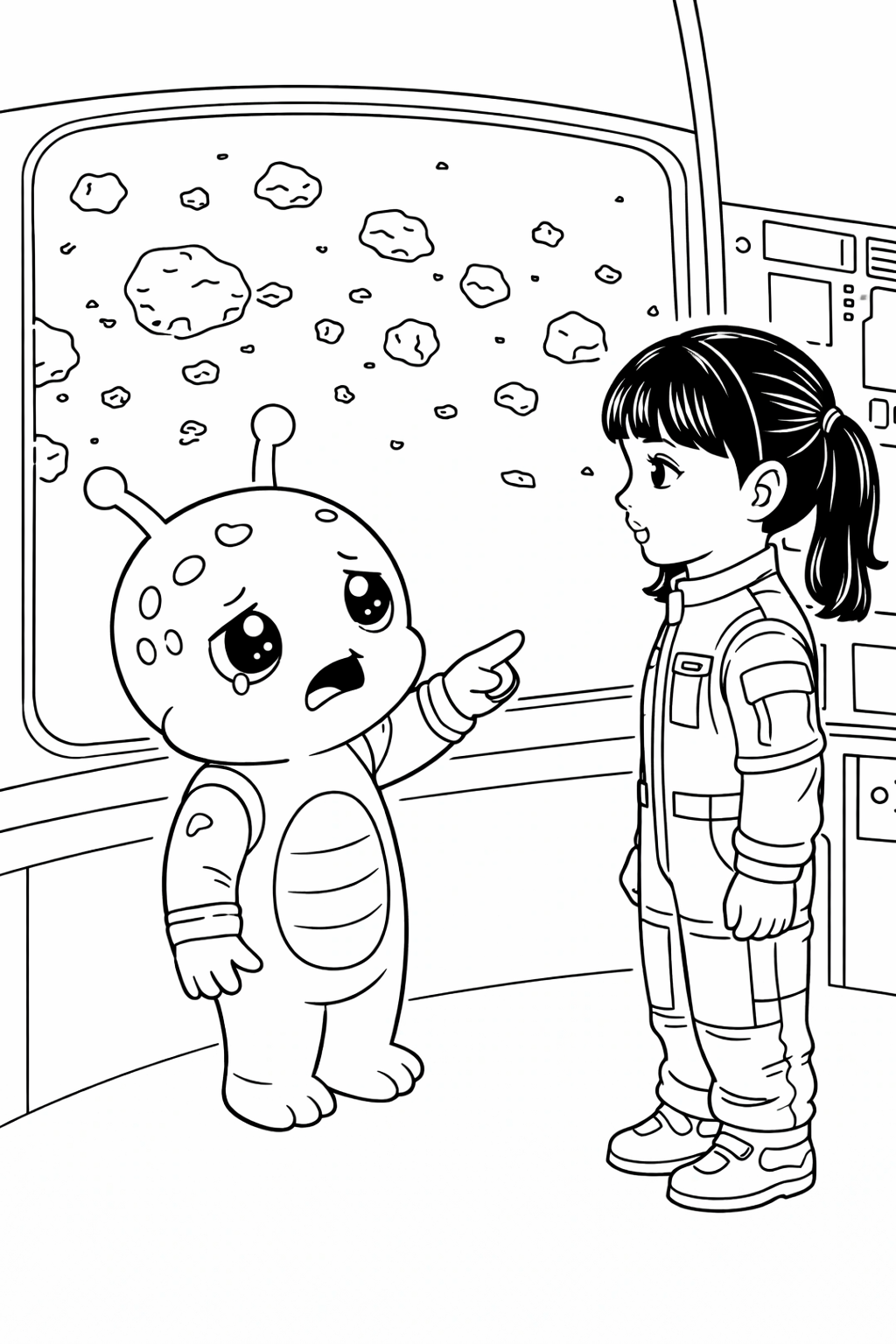 Inside page 10 of the Space Rescue personalised colouring book
