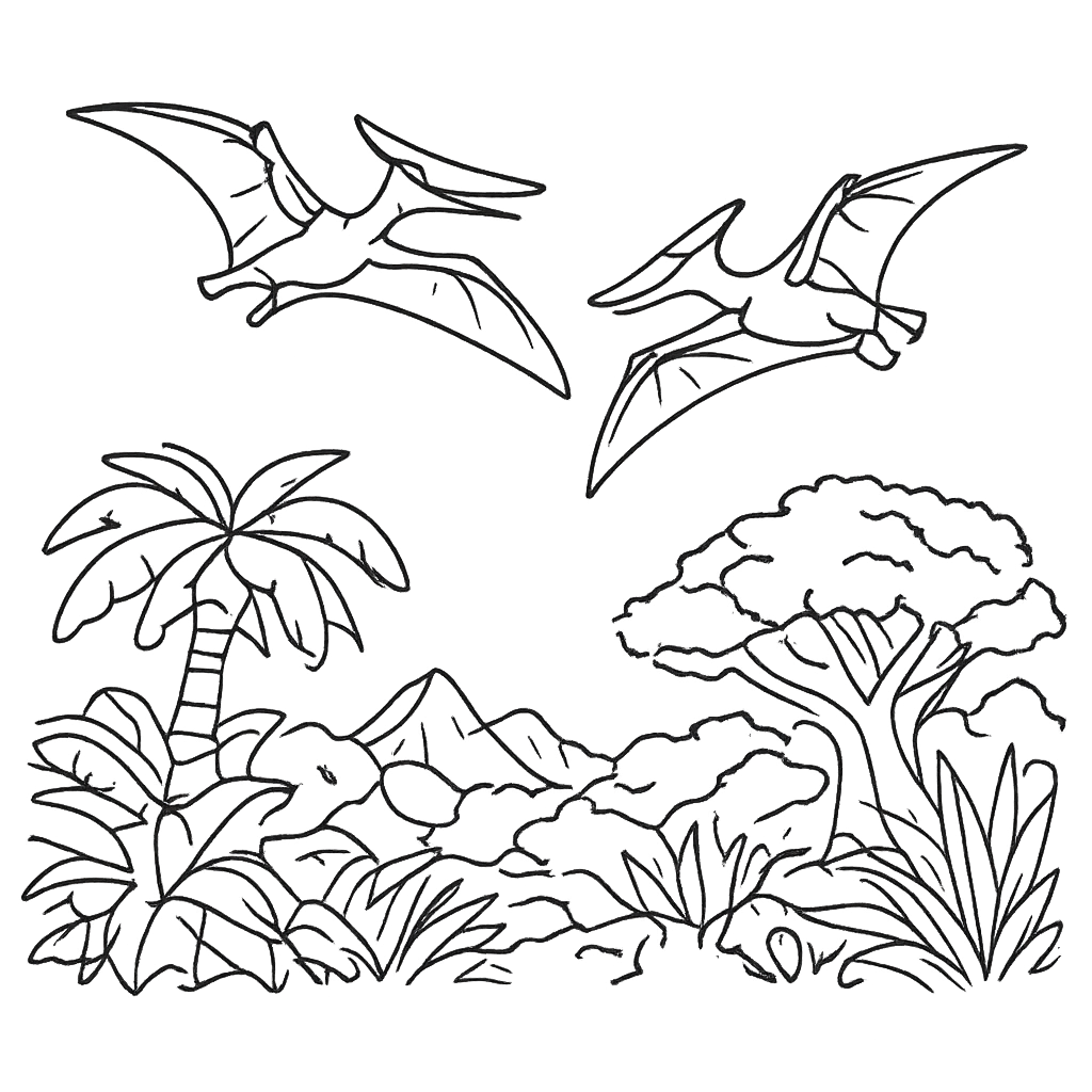 pterosaurs — free dinosaur colouring page