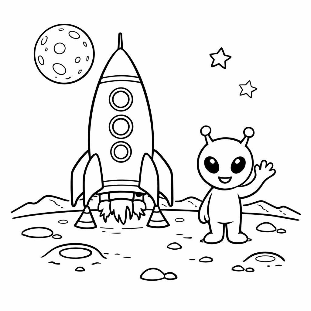 space landing — free space colouring page