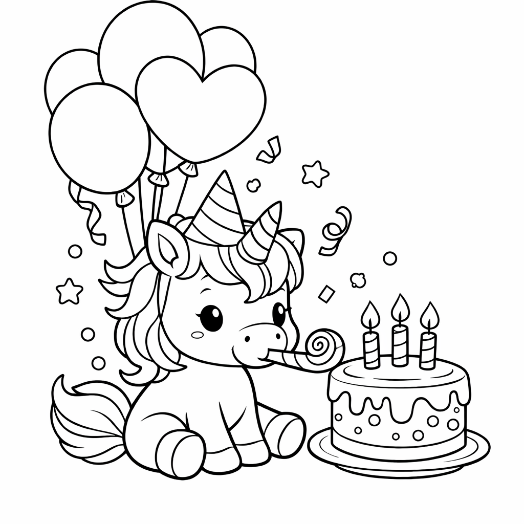 unicorn_party — free unicorn colouring page